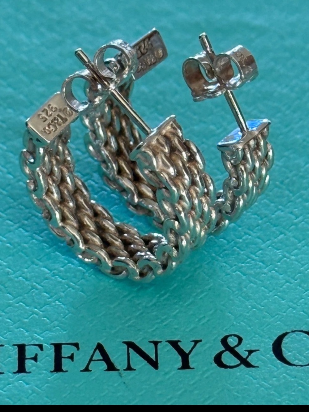 Tiffany & Co. Sterling Silver Woven Chain Hoop Earrings - Silver